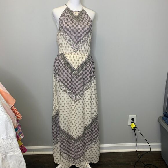 Lucky Brand Womens Halter Maxi Geometric Dress Boho Cottagecore - Picture 4 of 15